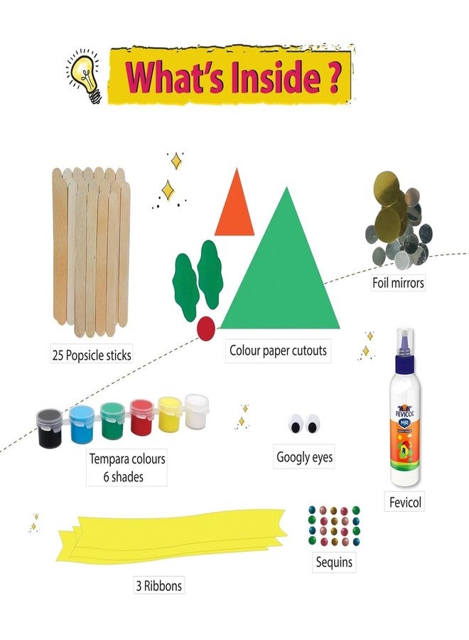 لايت هاوس مجموعة أدوات صنع أعواد المصاصة للأطفال من لايت هاوس | مجموعة أنشطة فنية وحرفية لعيد الميلاد | تتضمن 25 عودًا، وقصاصات ورقية، ومرايا، وترتر، والمزيد | هدية عيد ميلاد إبداعية للأطفال - Image 2